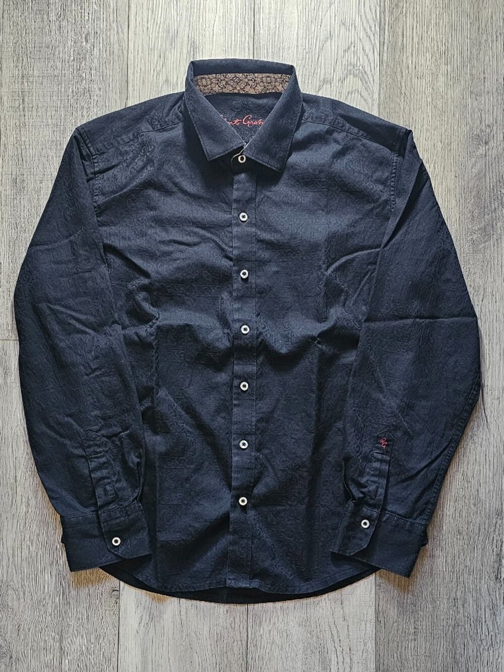Robert Graham Mens Large Black Damask Paisley Long Sleeve Button Up Shirt